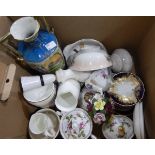 A large quantity of assorted ceramics, brassware, brass warming pan,