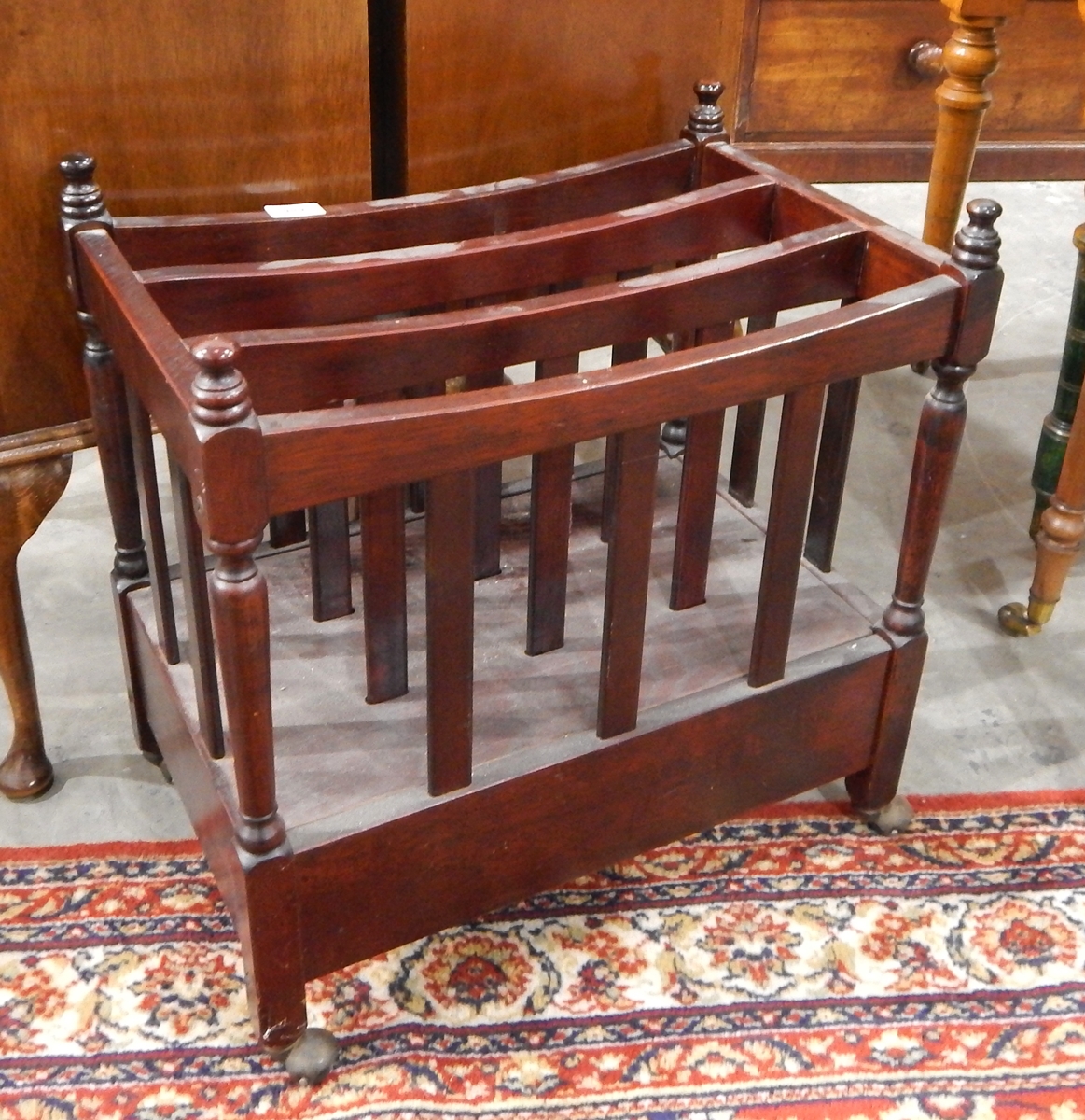 A mahogany three-division canterbury fitted a drawer to base