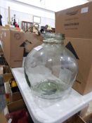 A large glass preserving/wine making jar, assorted cut and moulded glass including comports, trays,
