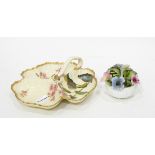 A Crown Staffordshire posy ornament, a George Jones Crescent china dish with three compartments,