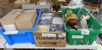 A large collection of CDs (2 boxes) and various ceramics and ornaments (3 boxes)