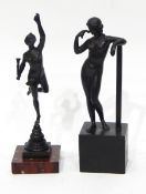 A bronze model of a standing female figure on integral square base,