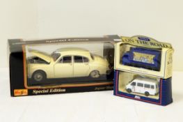 A Maisto model of a Jaguar MKII 1959 and other model vehicles and buses