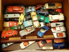 A Dinky set of three model cars mounted on a wooden board, the Porsche 356A coupe 1958,