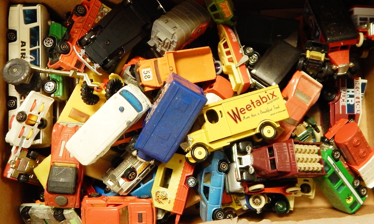 Two boxes of assorted diecast model cars including Lledo,