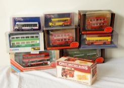 A quantity of diecast models of buses including a Corgi Hardings AEC Regal coach,