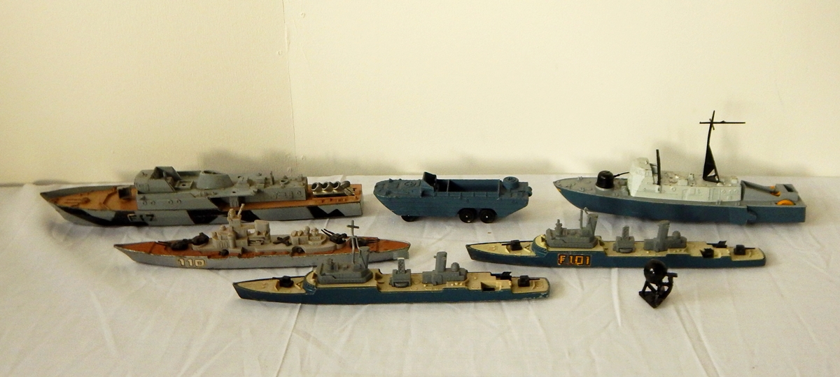 A Dinky toys diecast model of a submarine chaser,