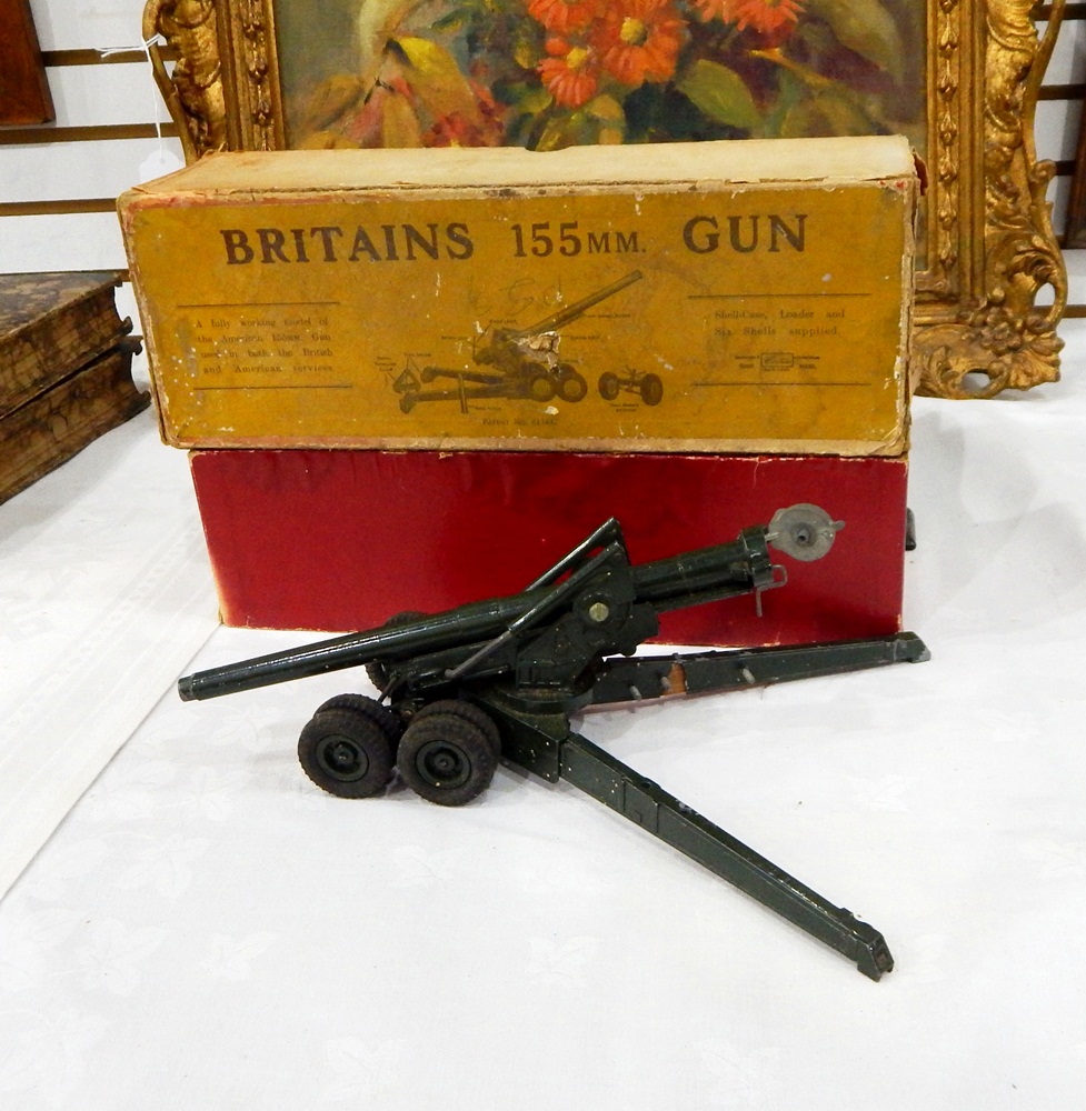 A Britains 155mm model gun in original box