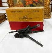 A Britains 155mm model gun in original box