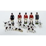 A quantity of Britains hunting figures circa 1945 to 49 including four huntsmen on horseback,