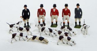 A quantity of Britains hunting figures circa 1945 to 49 including four huntsmen on horseback,