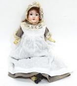 German(?) bisque headed doll, fixed eyes, open mouth, head incised "Alice",