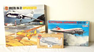 Two Airfix models of Bristol MK32 Super Freighter and DH Heron II and two other models (4)