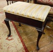 Stained mahogany box seat piano stool with cabriole supports