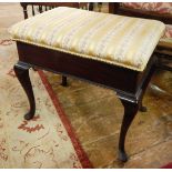 Stained mahogany box seat piano stool with cabriole supports