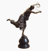 Colinet bronze Art Deco sculpture of a rope dancer standing on a rock,