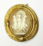 Victorian shell cameo brooch of oval form depicting the Three Graces,