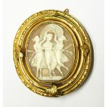 Victorian shell cameo brooch of oval form depicting the Three Graces,