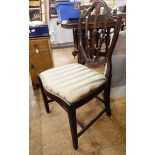 Set of three Sheraton-style mahogany shield-back dining chairs with serpentine fronted seats and