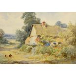 Henry John Sylvester-Stannard (1870-1951) Watercolour drawing Thatched rural cottage with garden,