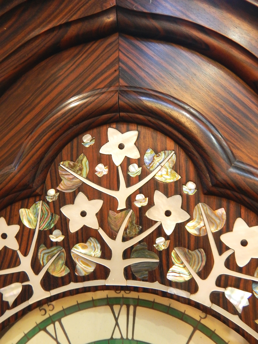 Peter Waals mother-of-pearl inlaid macassar ebony longcase clock with ogee arch hood, - Image 5 of 5