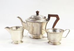 Silver three-piece teaset comprising teapot,