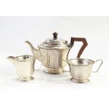 Silver three-piece teaset comprising teapot,