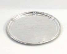 Silver circular tray by Walker & Hall, Sheffield 1934 with foliate and reeded border,