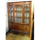 Edwardian mahogany inlaid breakfront display cabinet with stringing, astragal-glazed doors,