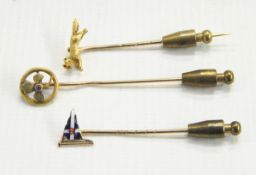 9ct gold stickpin with enamelled naval flag,