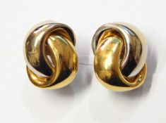 Pair 18ct white and yellow gold double-loop knot-pattern earrings with post and hinge fittings,