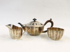 Victorian silver bachelor's three piece tea set of fluted form, comprising teapot,