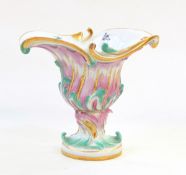 Meissen porcelain vase of oval shell shaped design, handpainted floral sprays and insects to centre,