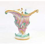 Meissen porcelain vase of oval shell shaped design, handpainted floral sprays and insects to centre,