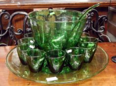 Green glass punch set.