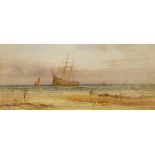 H W Vernon (1910) Pair watercolours Beach scene with ships and paddle steamer in background,