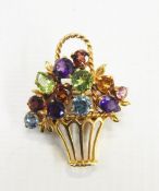 9ct gold giardinetto brooch modelled as a basket of flowers,