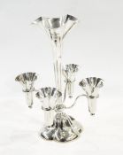 Edwardian silver epergne having trumpet-shaped central vase and four smaller similar vases,