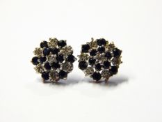 Pair of sapphire and diamond cluster earrings, approx.