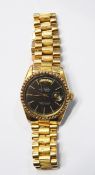 Gentleman's 18K gold and diamond Rolex Oyster perpetual day/date superlative chronometer bracelet