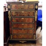 French ebonised, boulle work and ormolu-mounted chest of six drawers,