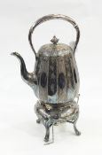 Victorian silver plated spirit kettle and stand, the kettle of lobed form with engraved decoration,
