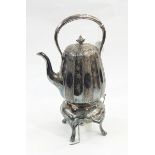 Victorian silver plated spirit kettle and stand, the kettle of lobed form with engraved decoration,