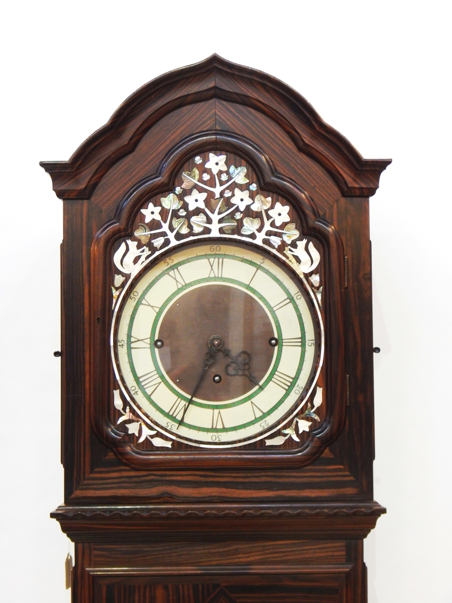 Peter Waals mother-of-pearl inlaid macassar ebony longcase clock with ogee arch hood, - Image 2 of 5