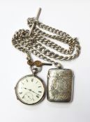 Silver open-faced pocket watch, the enamel dial with subsidiary seconds dial,