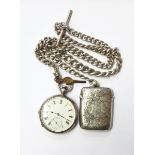 Silver open-faced pocket watch, the enamel dial with subsidiary seconds dial,