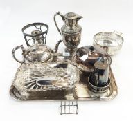 Silver plated tray of rectangular form, silver plated muffin dish and cover,