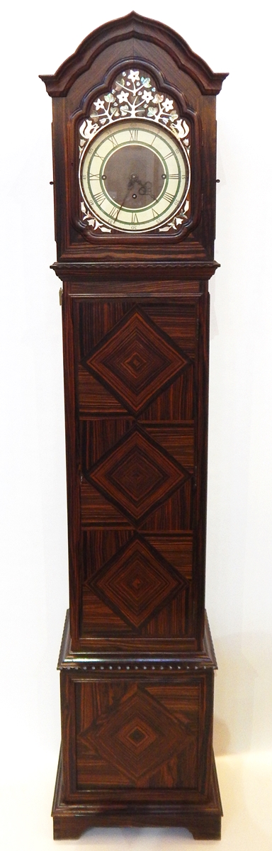 Peter Waals mother-of-pearl inlaid macassar ebony longcase clock with ogee arch hood,