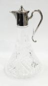 Moulded glass claret jug with silver plated mounts,