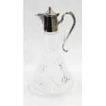 Moulded glass claret jug with silver plated mounts,